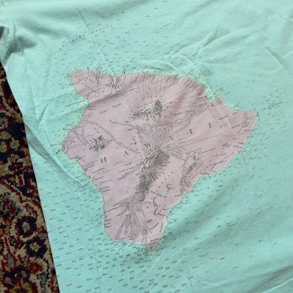 VTG 80s Chart House Hawaii Island Map AOP Wrap Around T Shirt XL Aqua USA Single - Picture 4 of 10